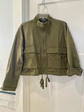 MINE Cropped Olive Utility Jacket with Drawstring Hem NWOT